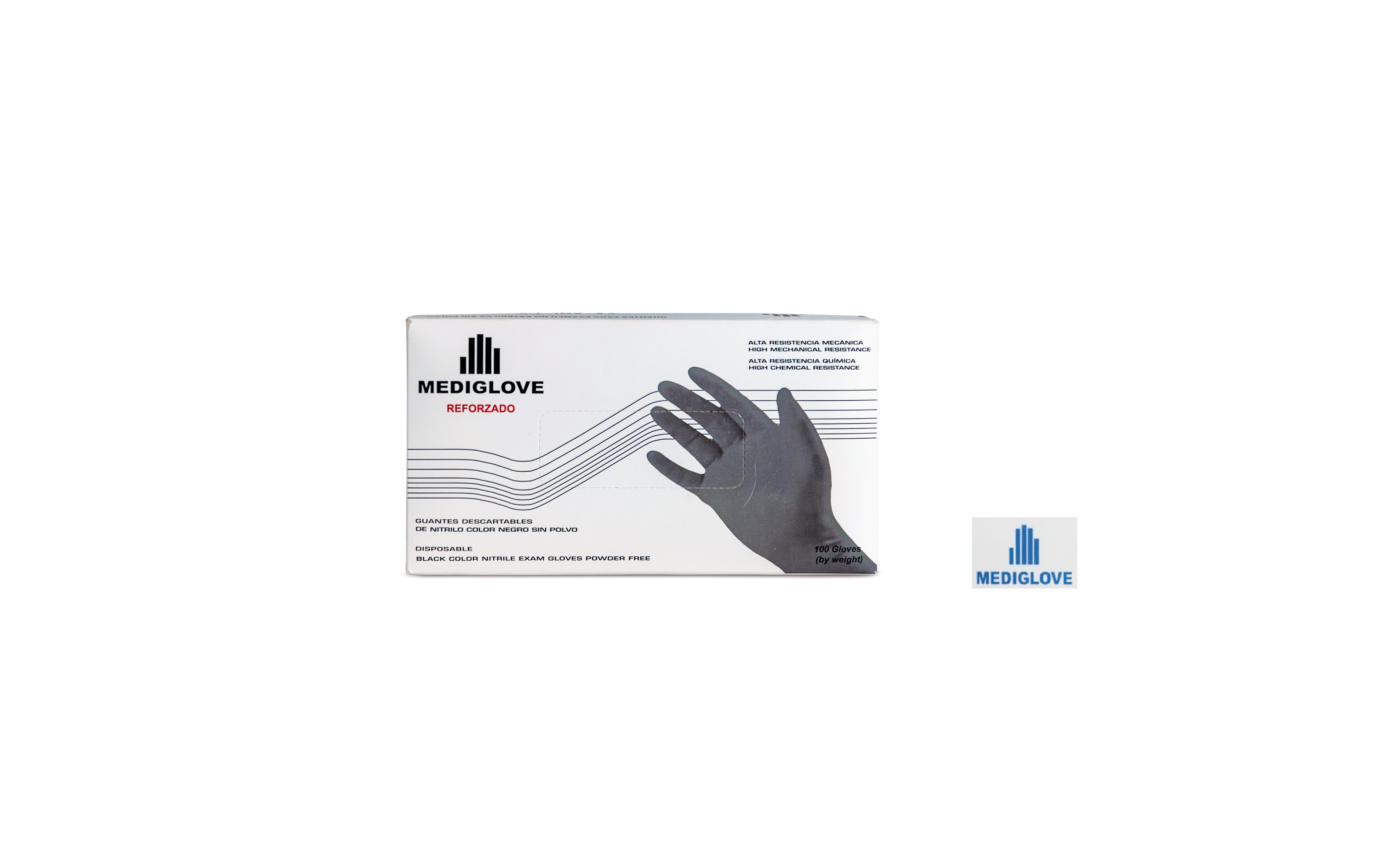 GUANTE DE NITRILO DESCARTABLE MEDIGLOVE NEGRO SIN POLVO REFORZADOS